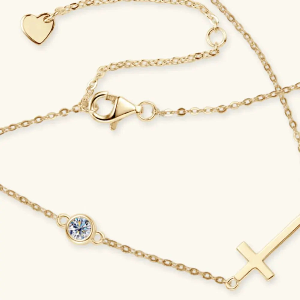Cross 925 Sterling Silver Moissanite Necklace by Partner Label