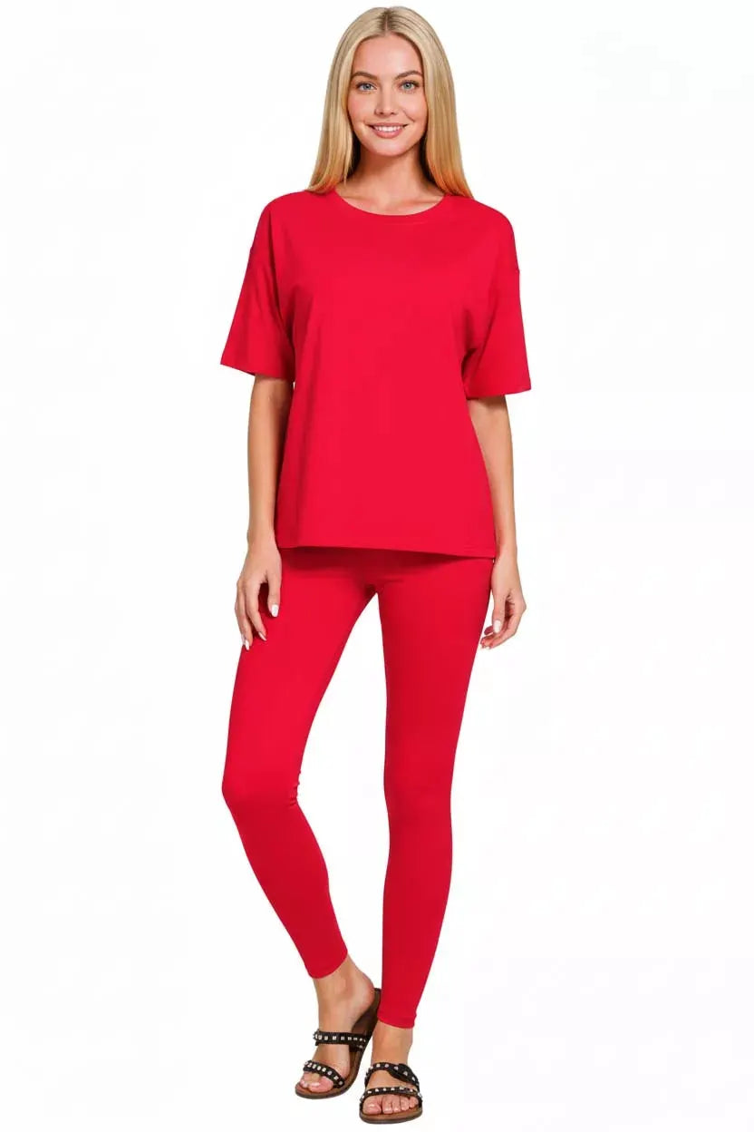 Zenana Full Size Brushed Dty Microfiber Short Sleeve Top and Pants Loungewear Set Plus Size by Zenana