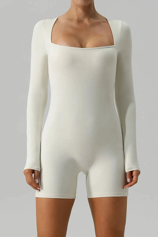 Square Neck Long Sleeve Active Romper by Partner Label