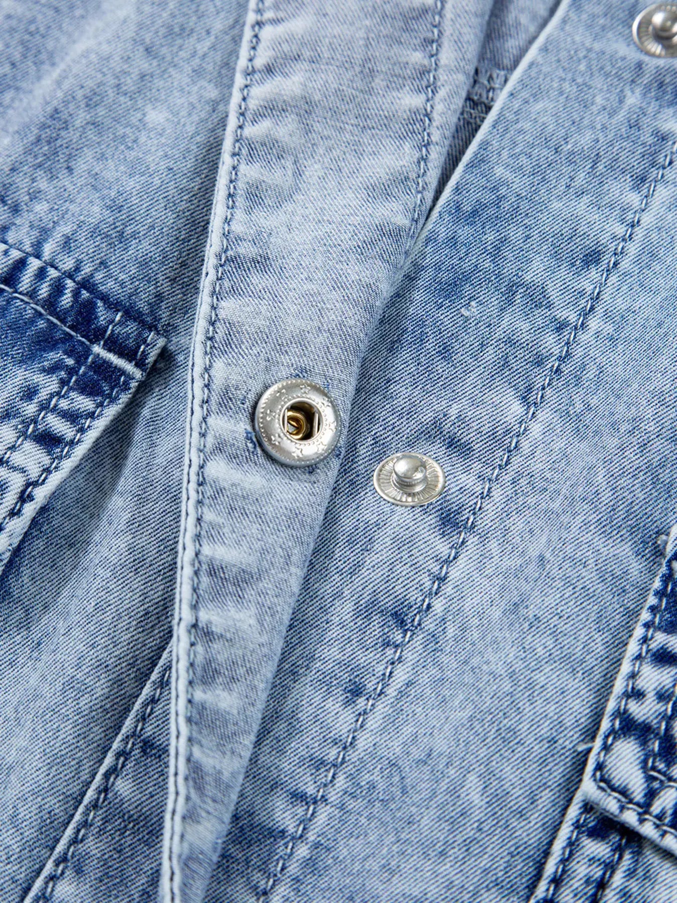 Chest Pocket Raw Hem Denim Loose Shirt Dress by Partner Label