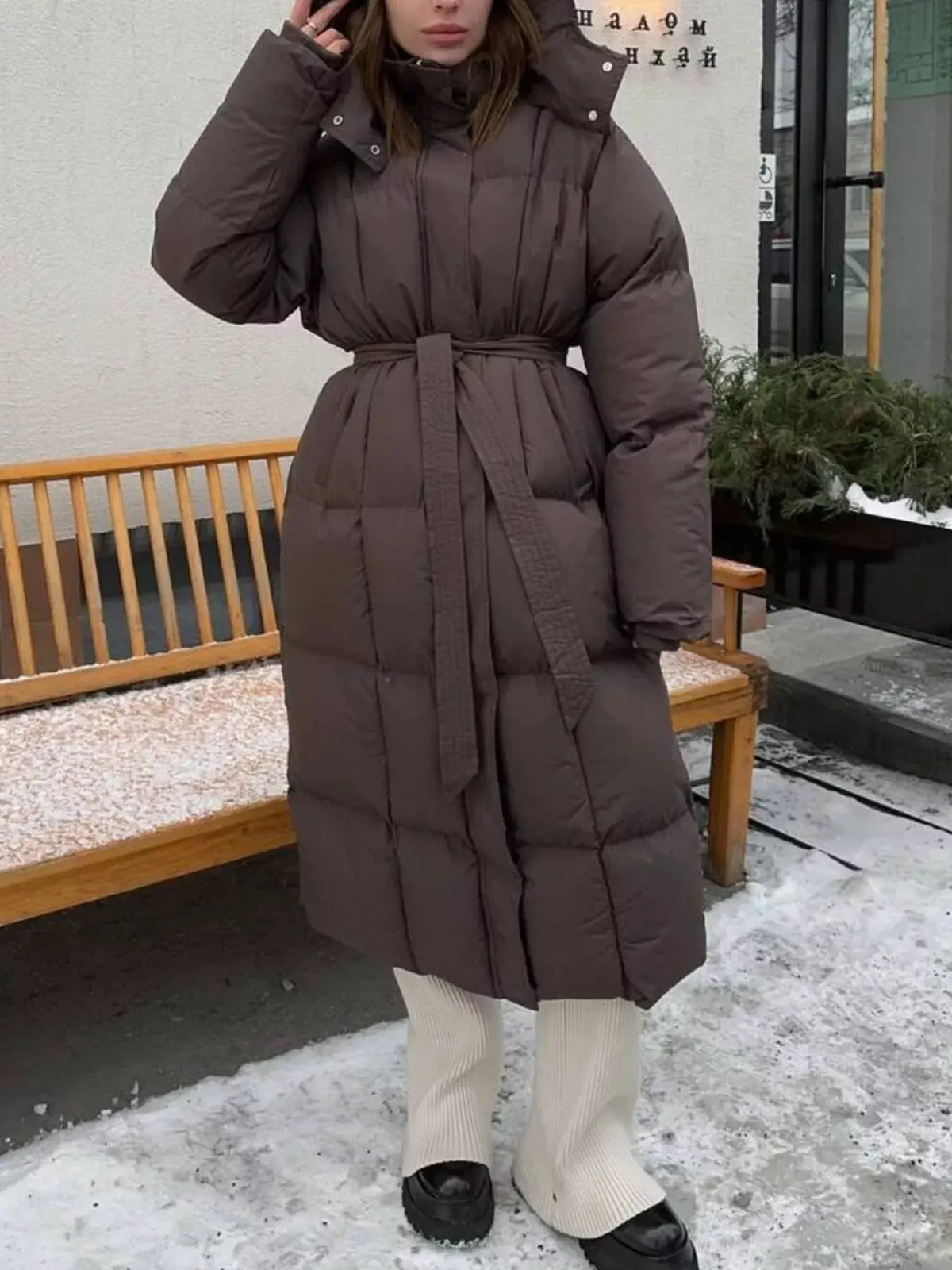 Longline Padded Winter Coat with Belted Waist | Partner Labels Selection by Partner Label