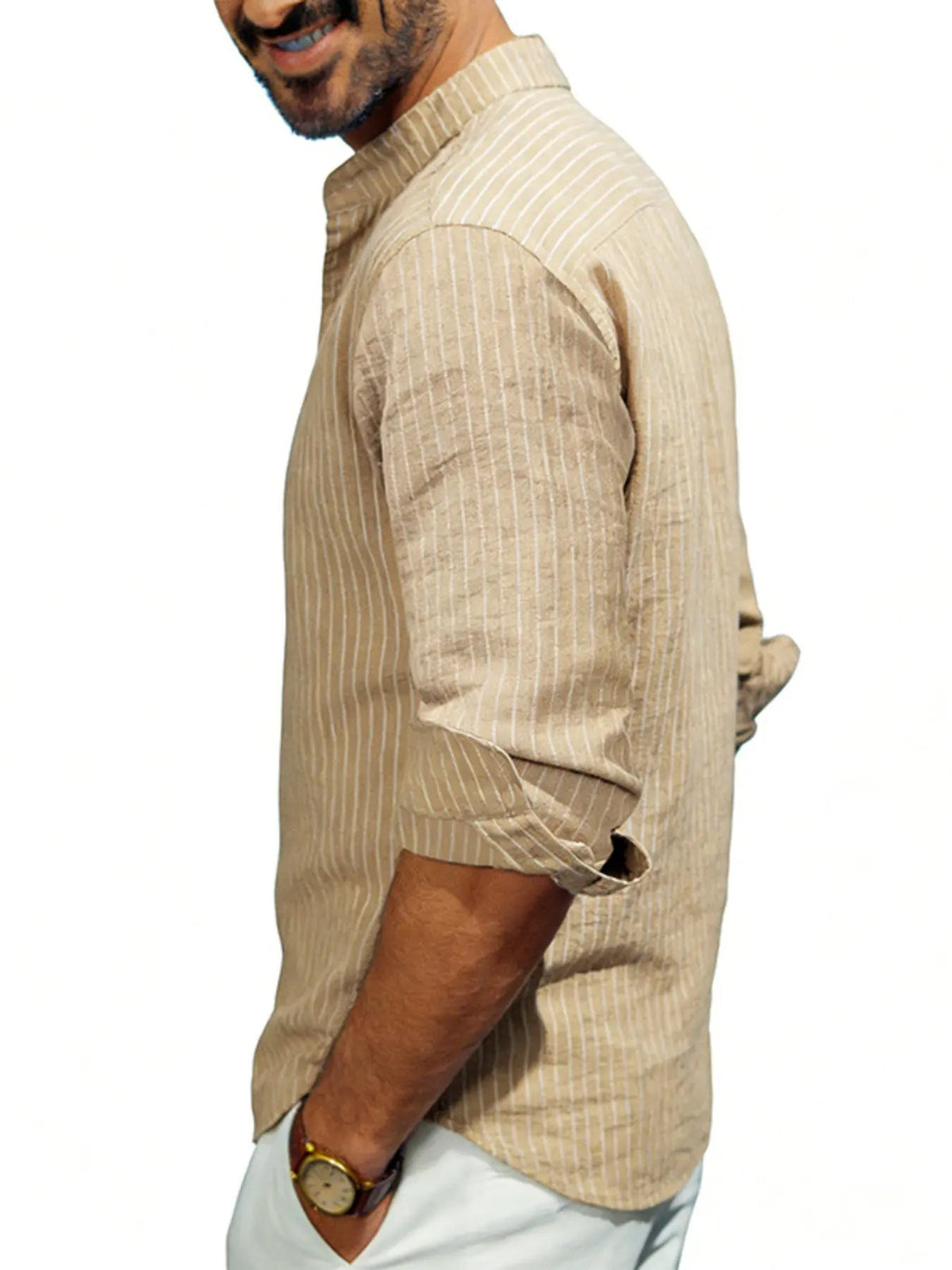 Men's Full Size Striped Long Sleeve Shirt Plus Size by Trendsi