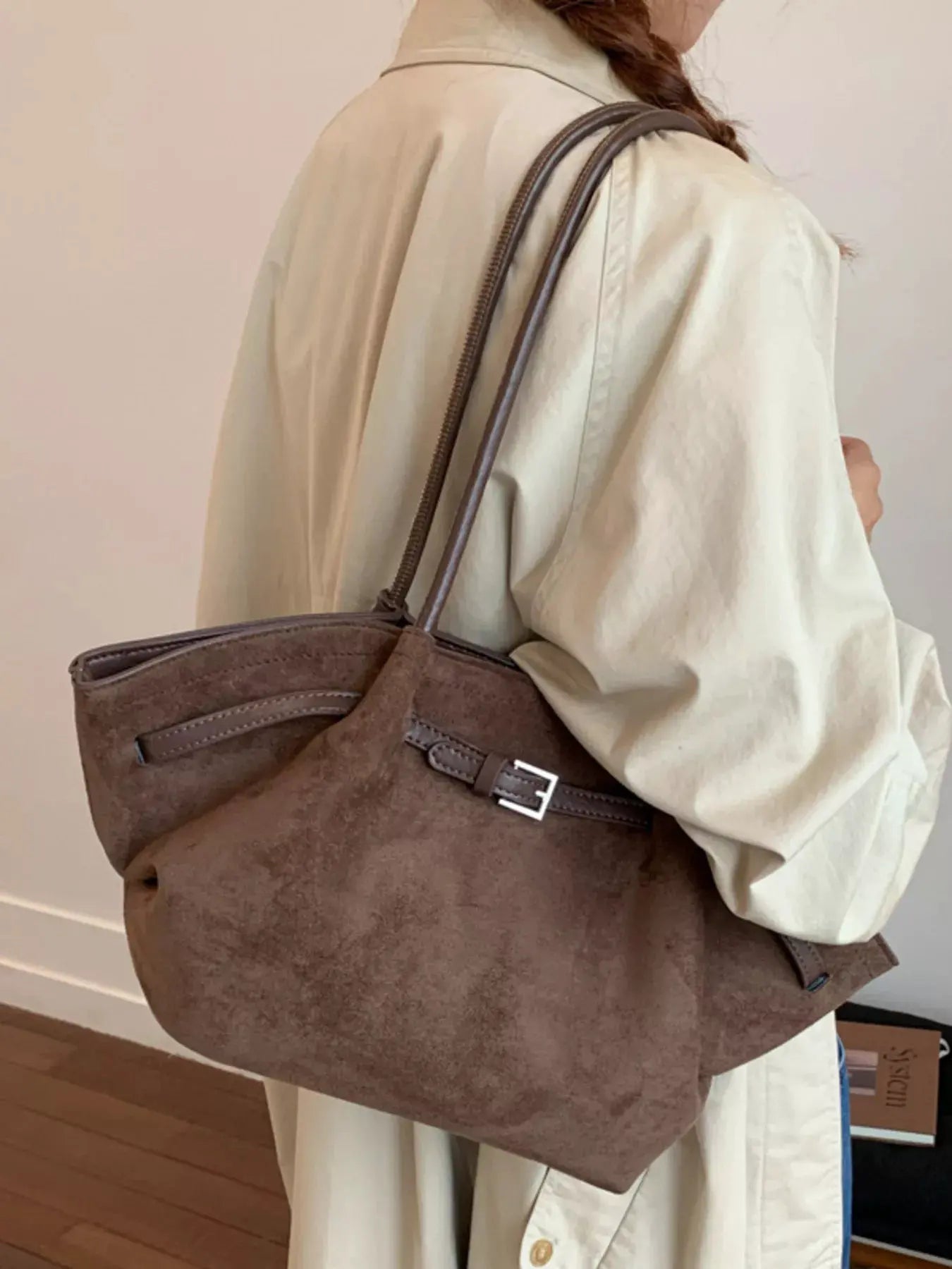 Solid Color Buckle Tote Bag by Partner Label