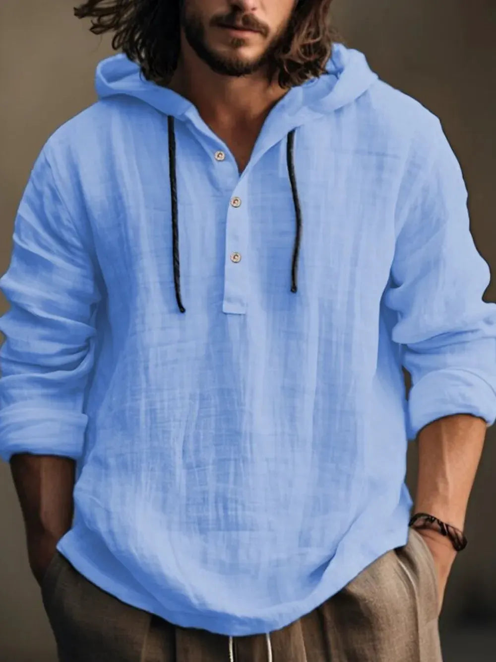 Men's Full Size Half Button Long Sleeve Hoodie by Trendsi