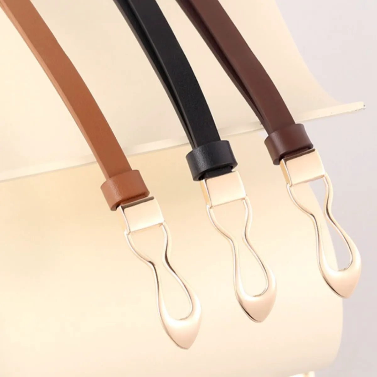 Skinny Leather Belt with Interlocking Buckle by Trendsi