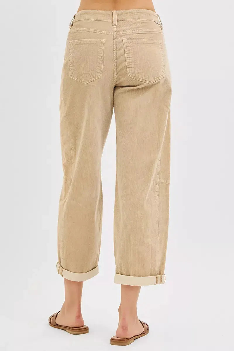 RISEN High Rise Crop Barrel Cordurory Pants by RISEN