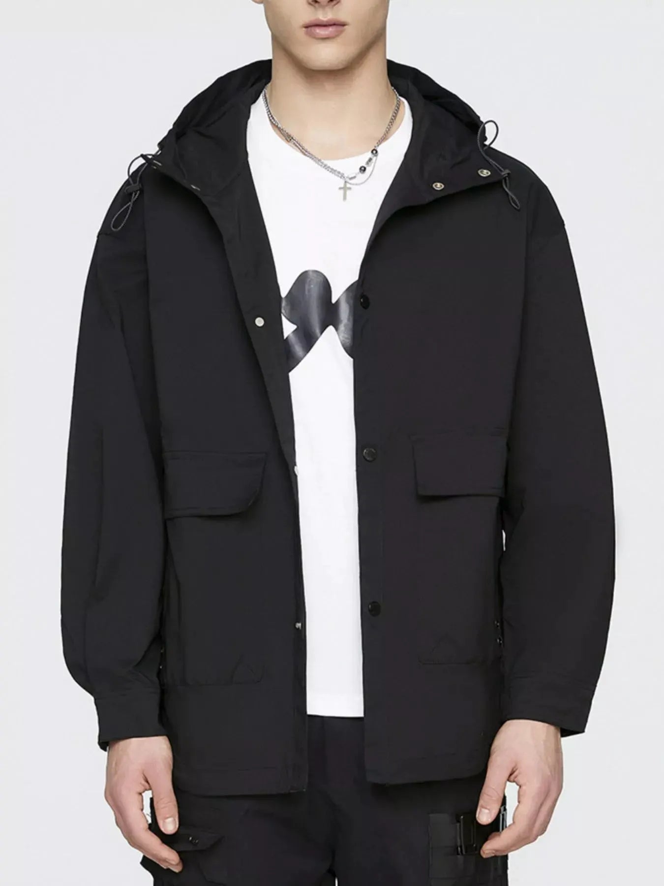 Men's Plus Size Urban Style Hooded Snap Down Jacket by Partner Label