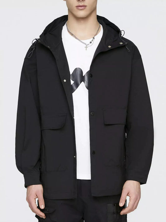 Men's Plus Size Urban Style Hooded Snap Down Jacket by Partner Label