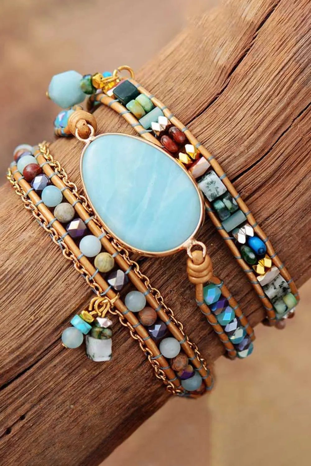 Handmade Natural Stone Beaded Triple Layer Bracelet by Partner Label