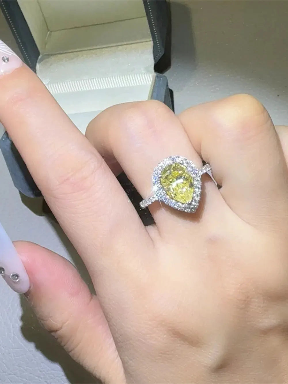 2 Carat Moissanite 925 Sterling Silver Teardrop Shape Ring by Partner Label