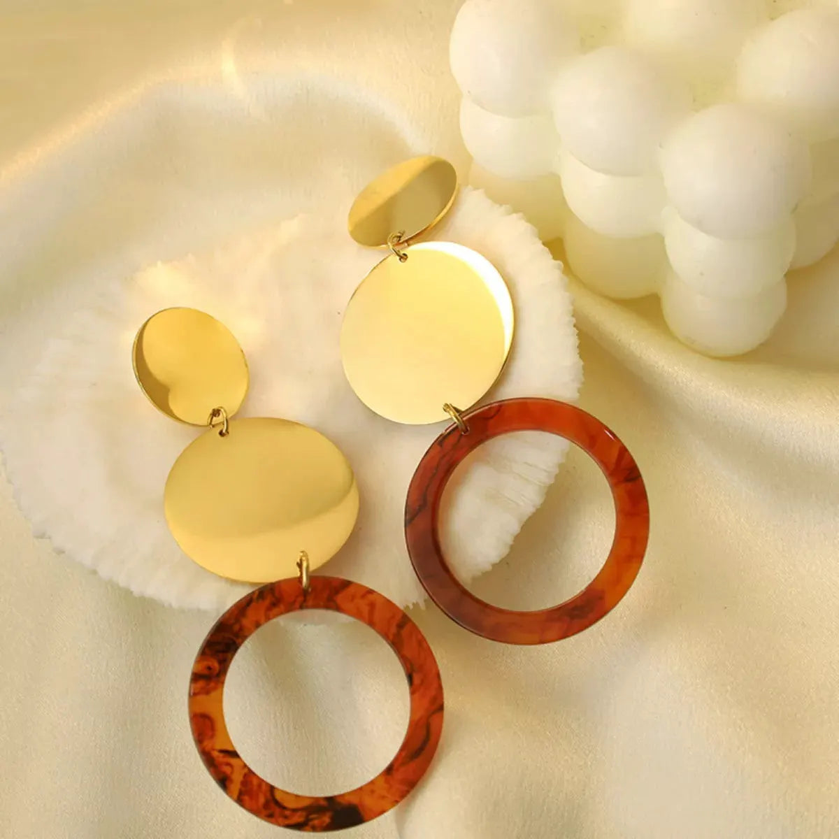 18K Gold-Plated Geometric Circle Dangle Earrings by Partner Label