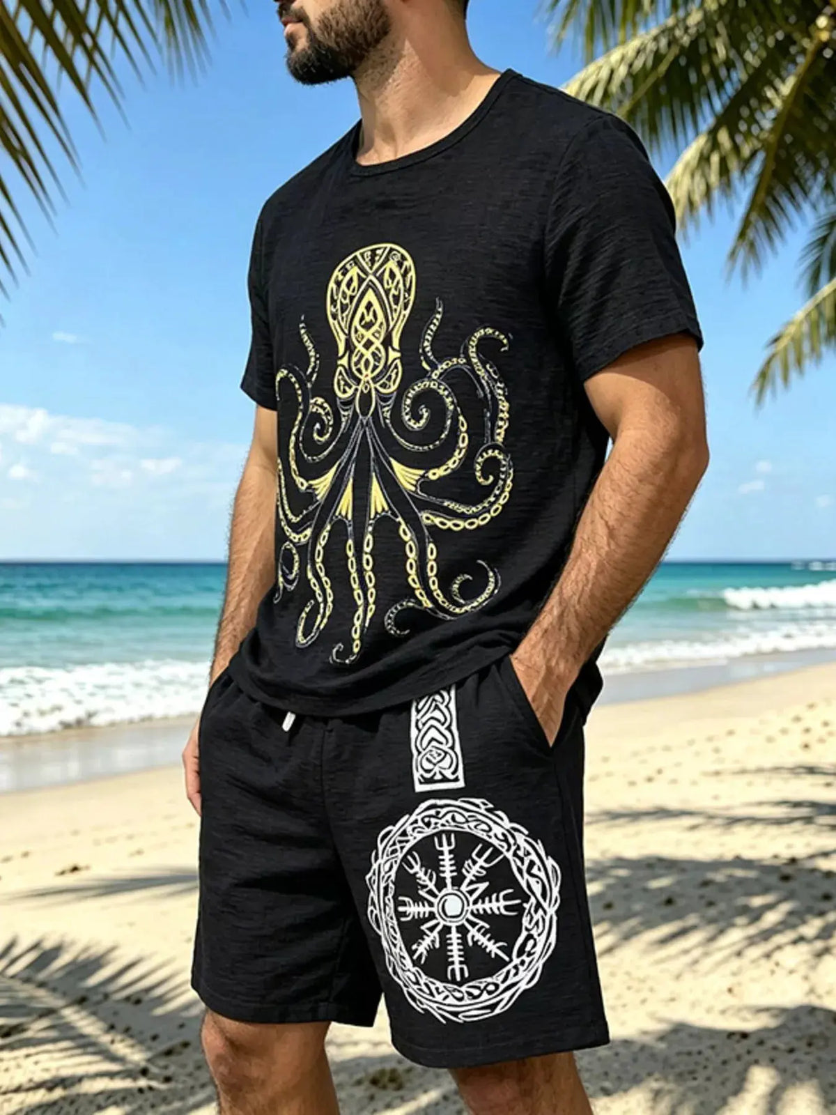 Men's Full Size Round Neck Tee and Shorts Set Plus Size by Trendsi