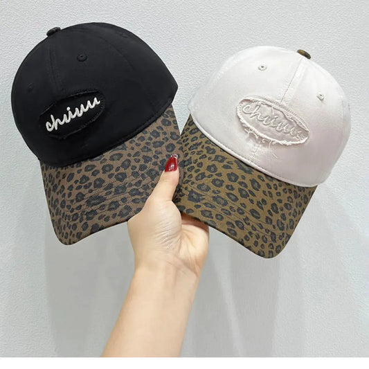 Leopard Print Baseball Cap with Embroidered Letter by Partner Label