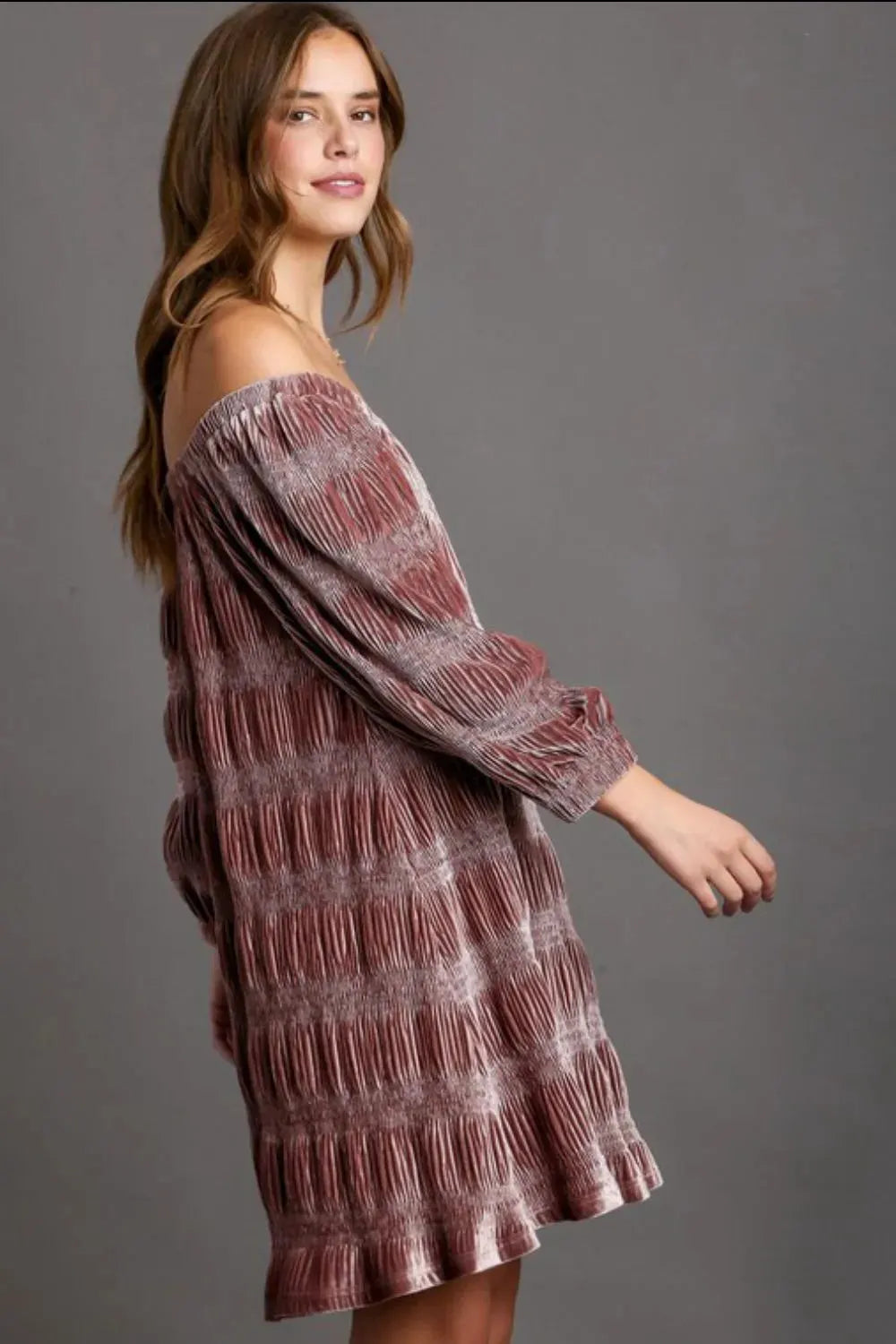 Umgee Off-Shoulder Balloon Sleeve Velvet Mini Dress by Umgee
