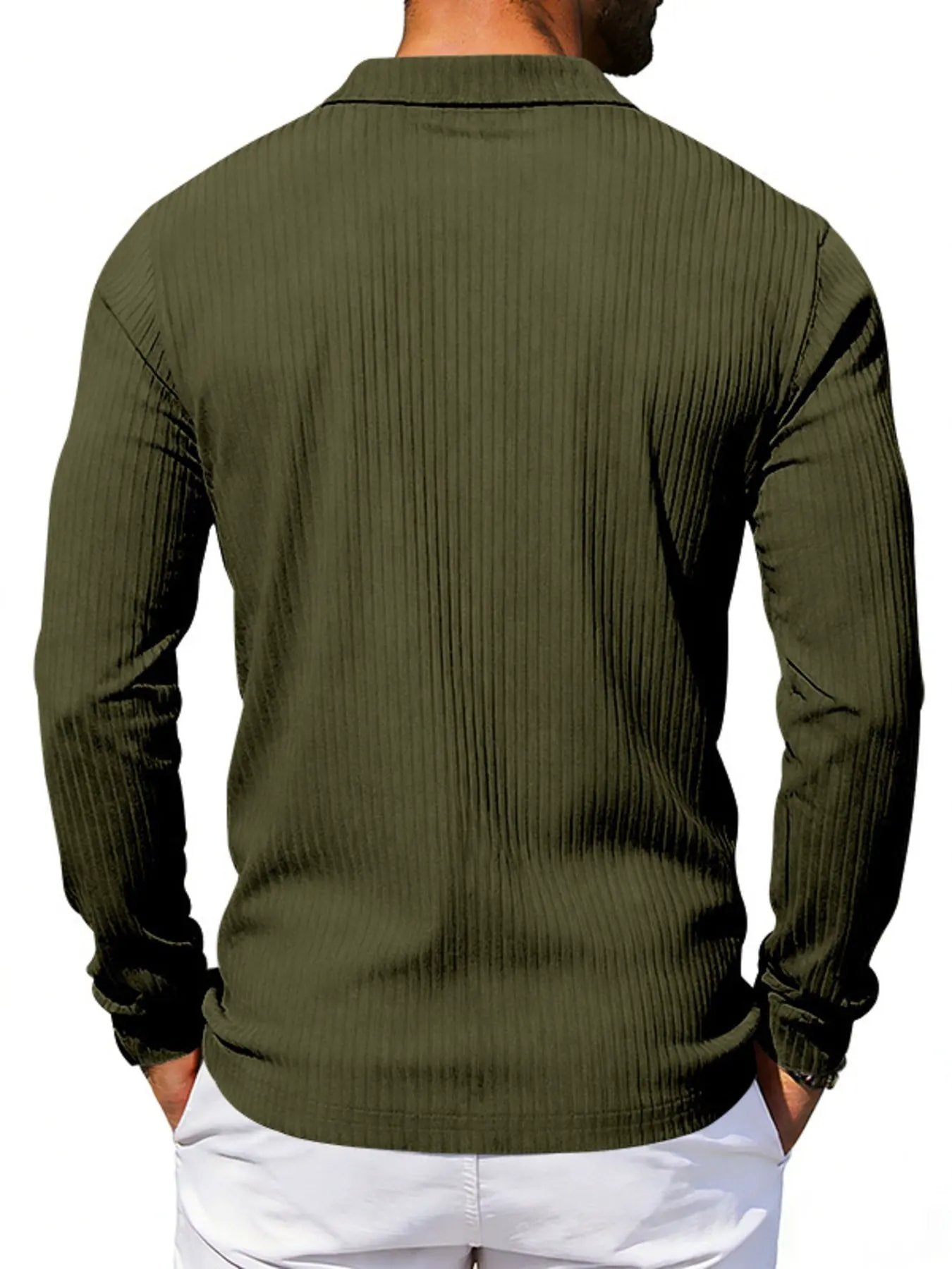 Men's Full Size Ribbed Long Sleeve Polo with Button Detail Plus Size by Trendsi