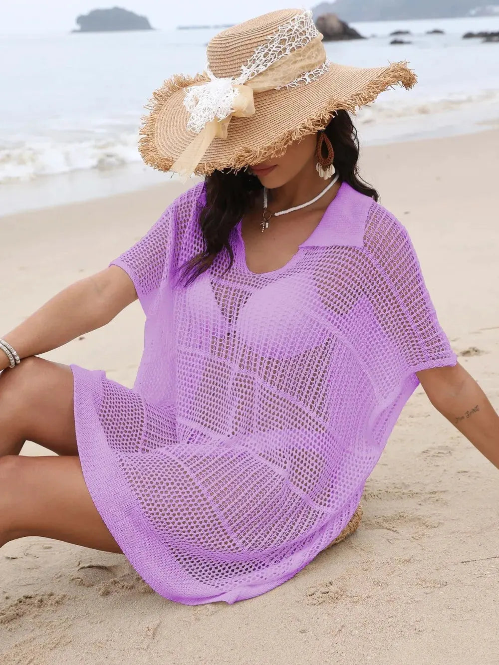 Hollow Out Collared Neck Cover-Up by Partner Labels
