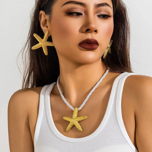 Beach Starfish Pendant Necklace Earrings by Maiden-Art