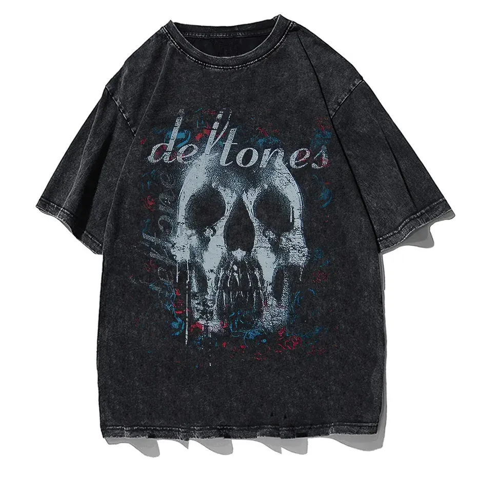 Hip-Hop Skull T-Shirt Men Vintage Harajuku Y2K Streetwear Black Cotton Tee by Vimost Shop