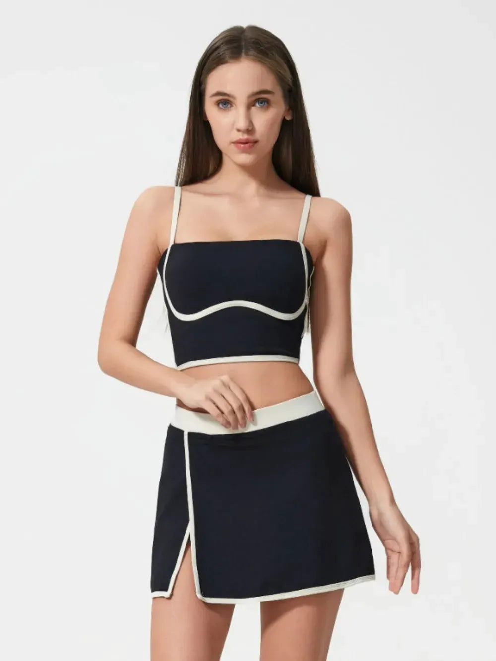 Millennia Contrast Trim Square Neck Active Cami with Detachable Chest Pads by Millennia