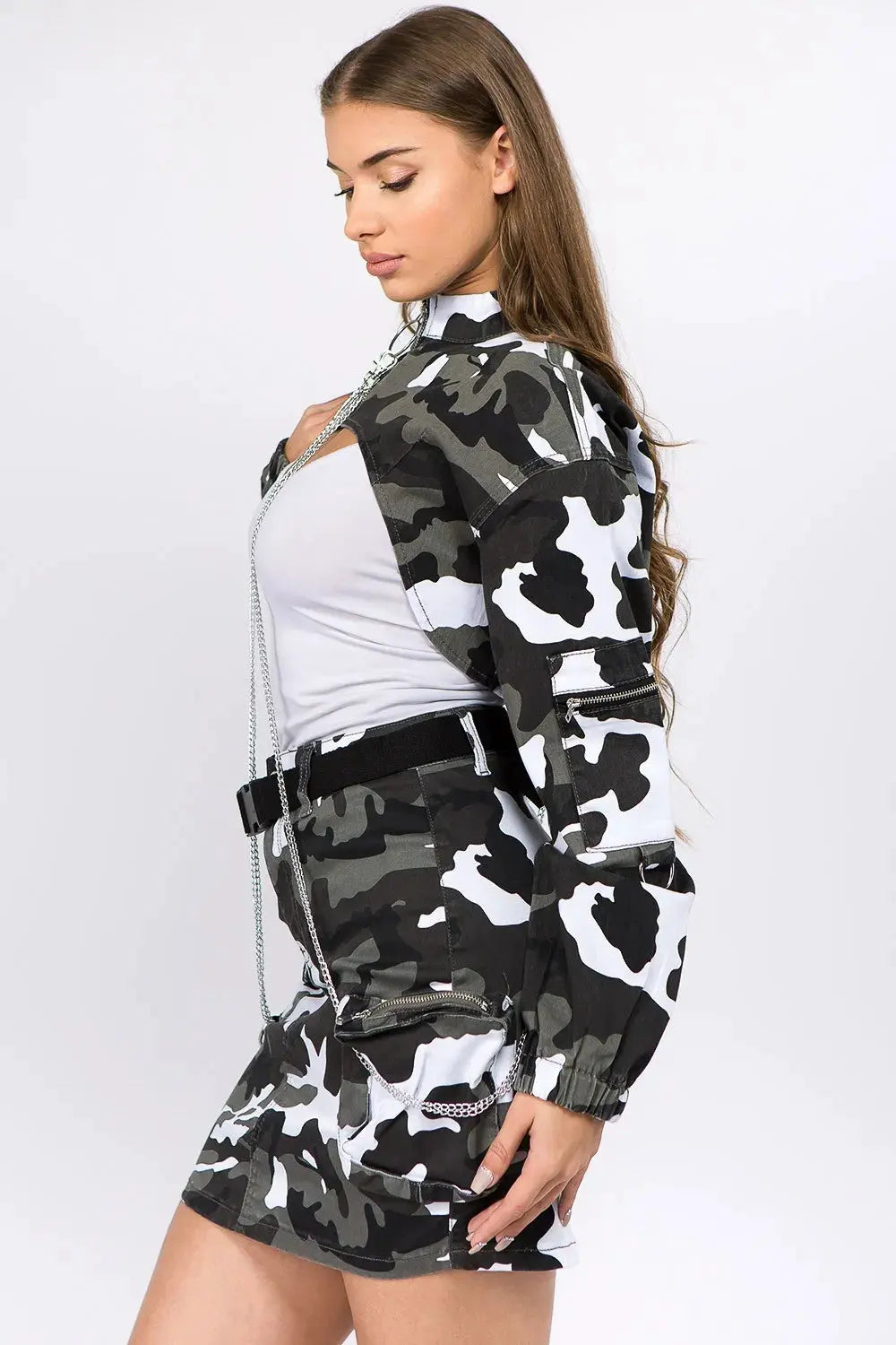 American Bazi Camouflage Cropped Jacket with Chains by American Bazi