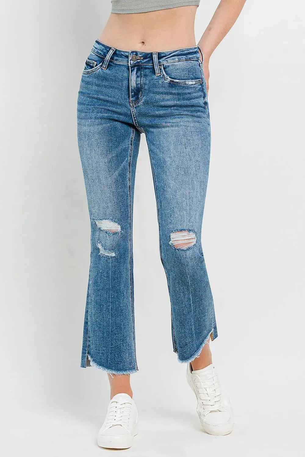 Vervet by Flying Monkey Full Size Mid Rise Distressed Cropped Flare Jeans by Vervet by Flying Monkey