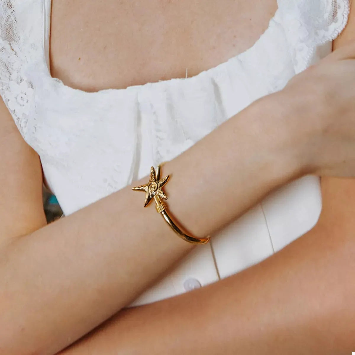18K Gold-Plated Starfish Open Bracelet by Partner Label