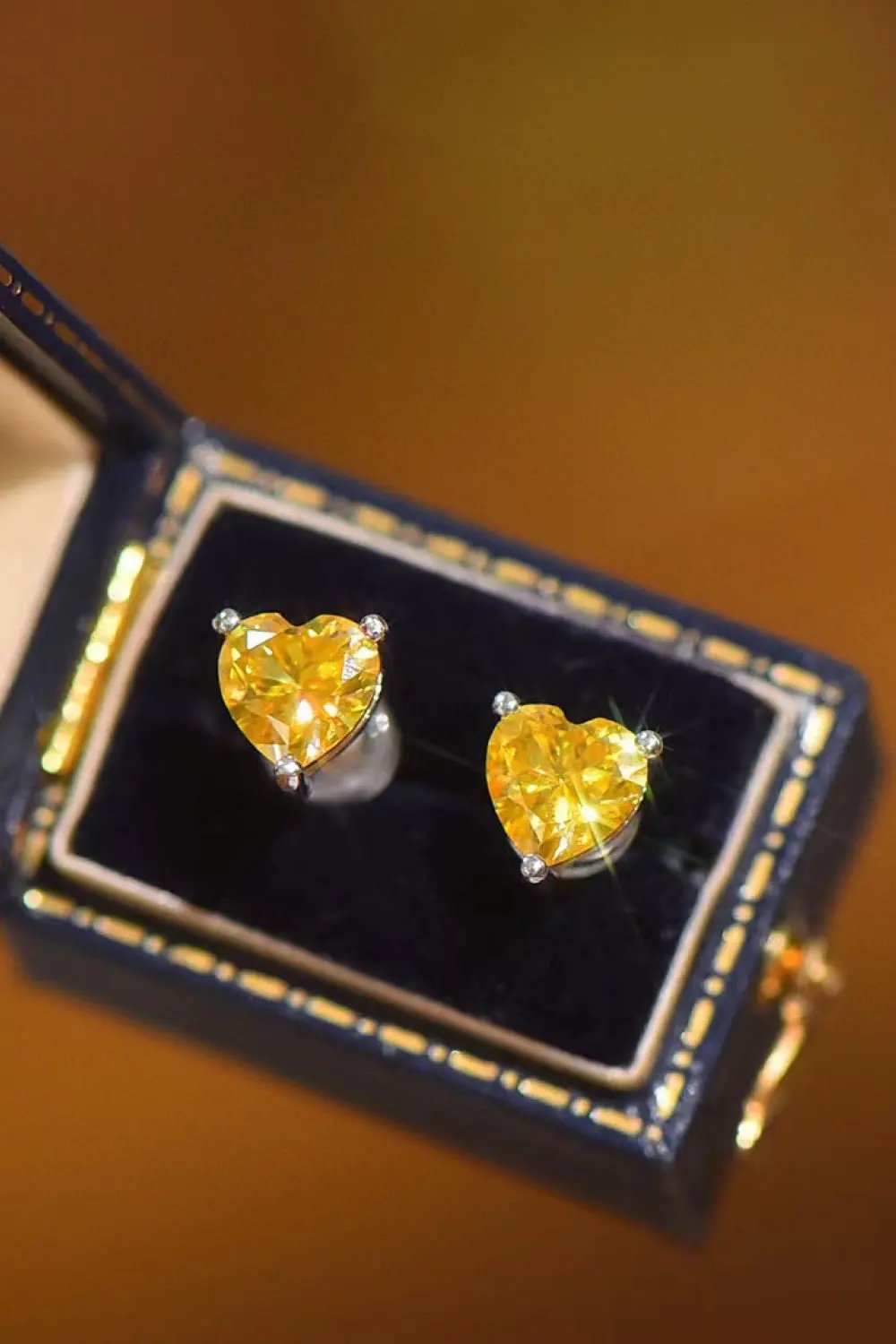 2 Carat Yellow Heart Moissanite Platinum-Plated Earrings by Partner Label