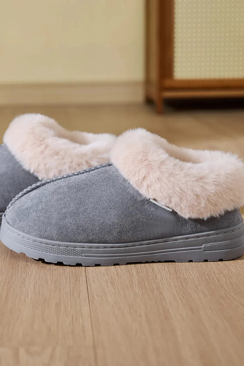 Faux Fur Round Toe Platform Slippers by Partner Label