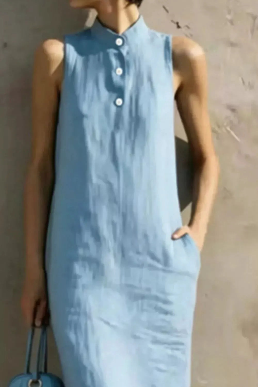 Casual Sleeveless Button Detail Midi Dress by Trendsi