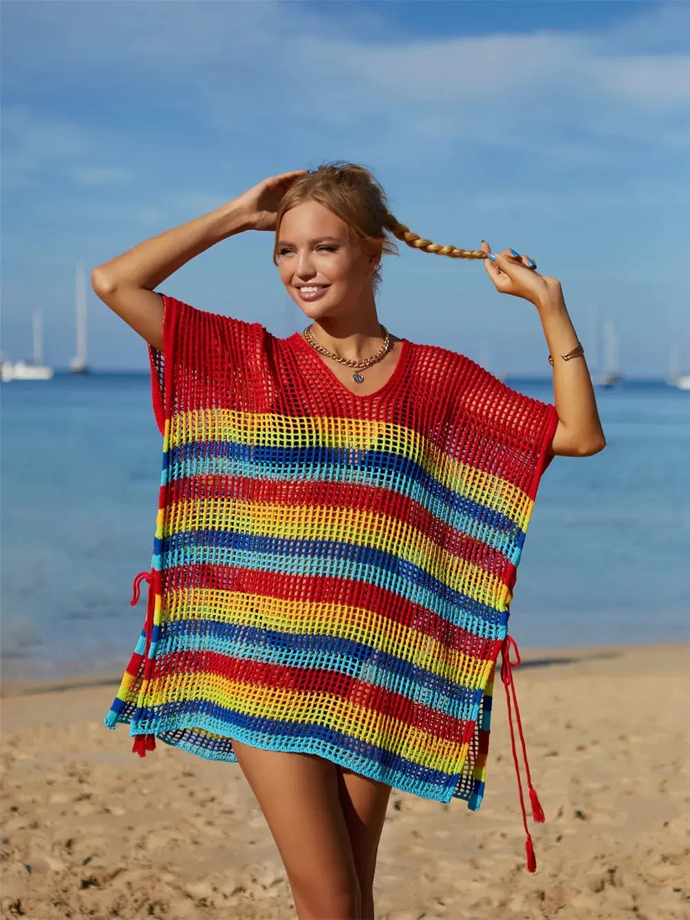 Angel Wings Cutout Striped Cover-Up with Tassel by Partner Labels