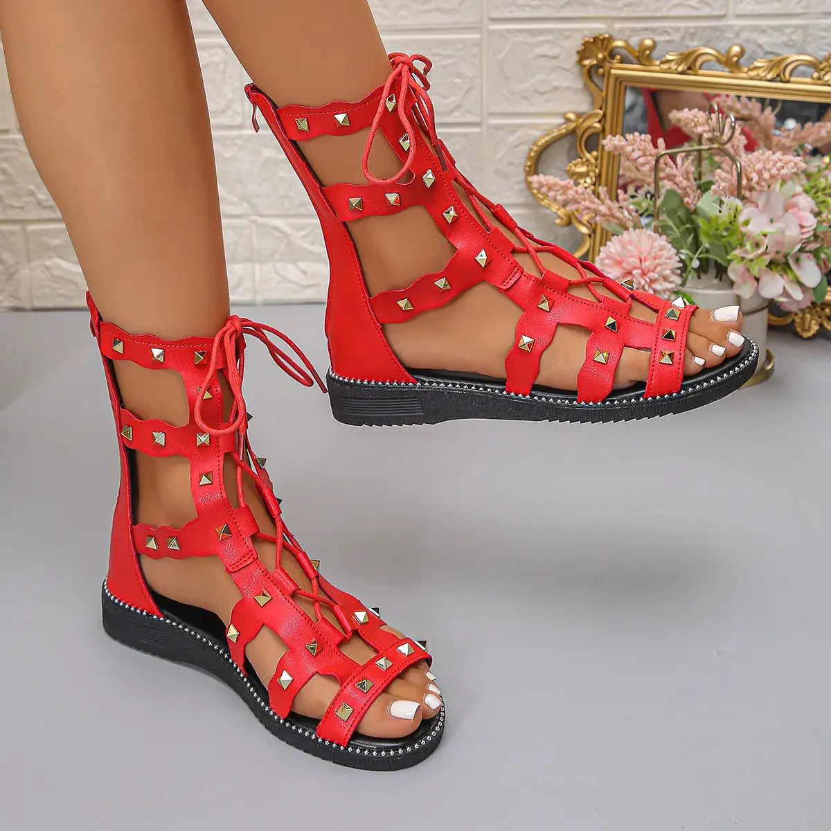 Open Toe Lace Up Sandals by Partner Label
