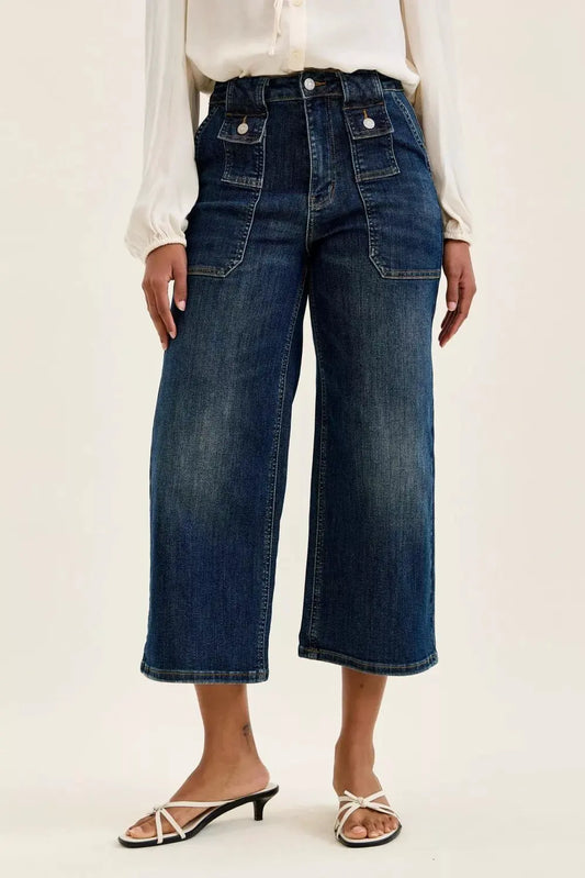 Judy Blue High Waist Wide Crop Utility Jeans with Patch Pocket by Judy Blue