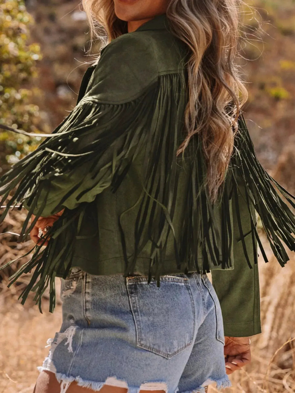 Cropped Fringe Faux Suede Jacket by Partner Label