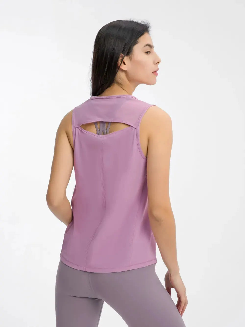 Millennia Cutout Back Round Neck Active Tank by Millennia