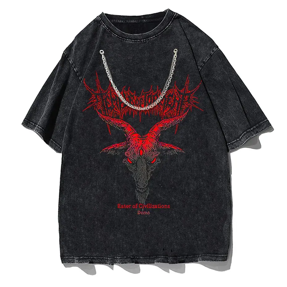 Hip Hop Punk Sheep Head T-Shirt Men Women Harajuku Loose Y2K Streetwear Cotton by Vimost Shop
