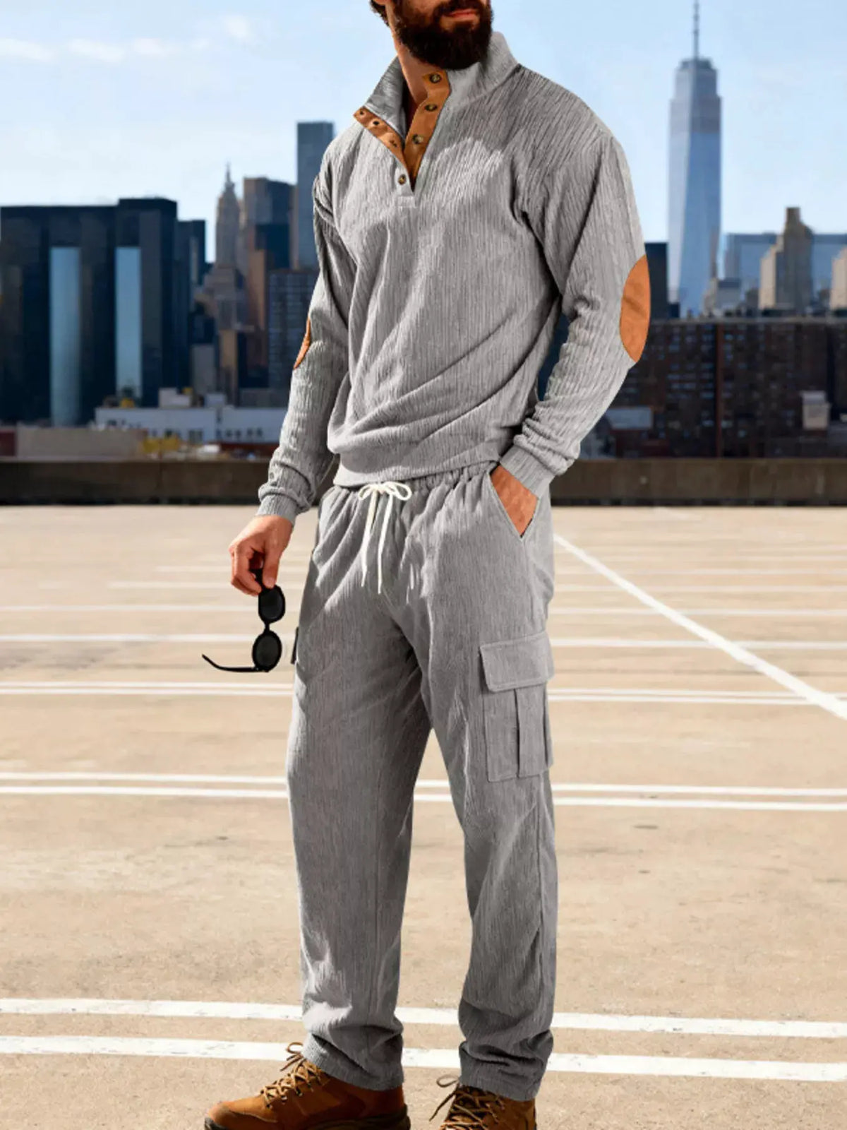 Men's Full Size Casual Button Detail Top and Pants Set Plus Size by Trendsi