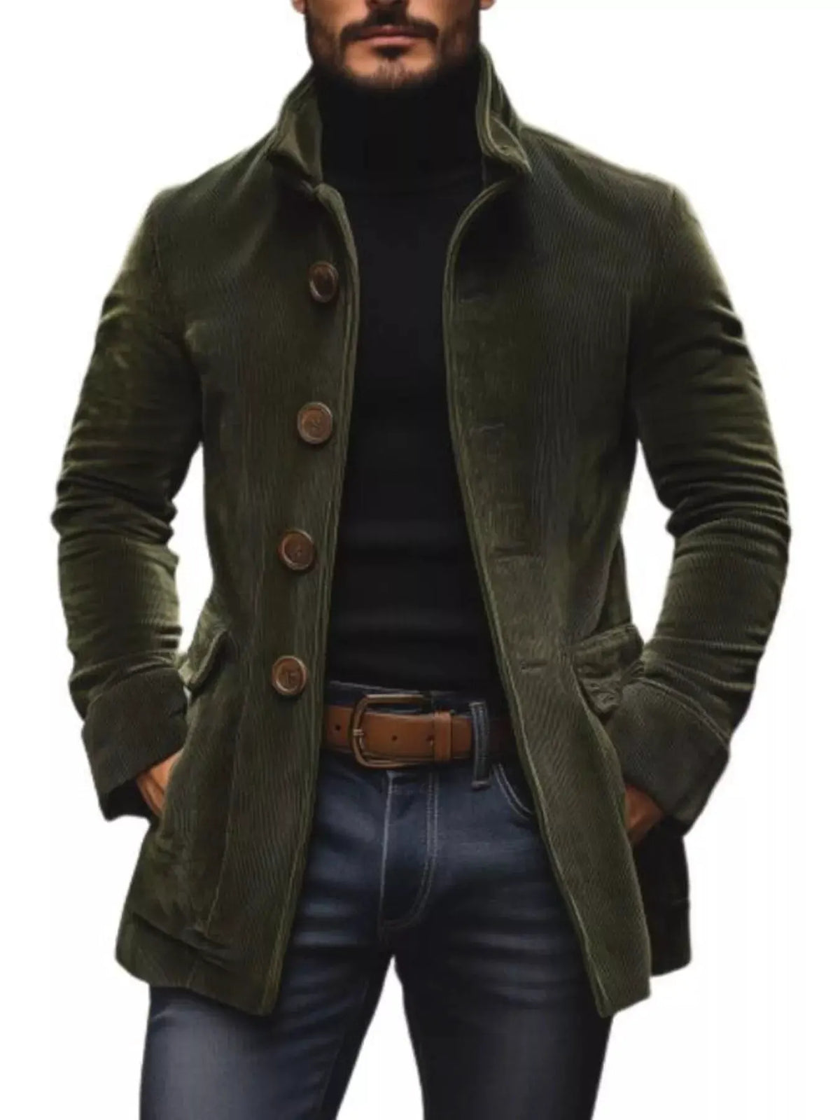 Men's Full Size Vintage Single-Breasted Stand Collar Coat Plus Size by Trendsi