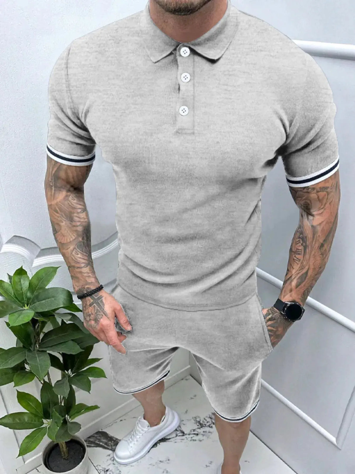 Men's Short Sleeve Polo and Shorts Set by Trendsi