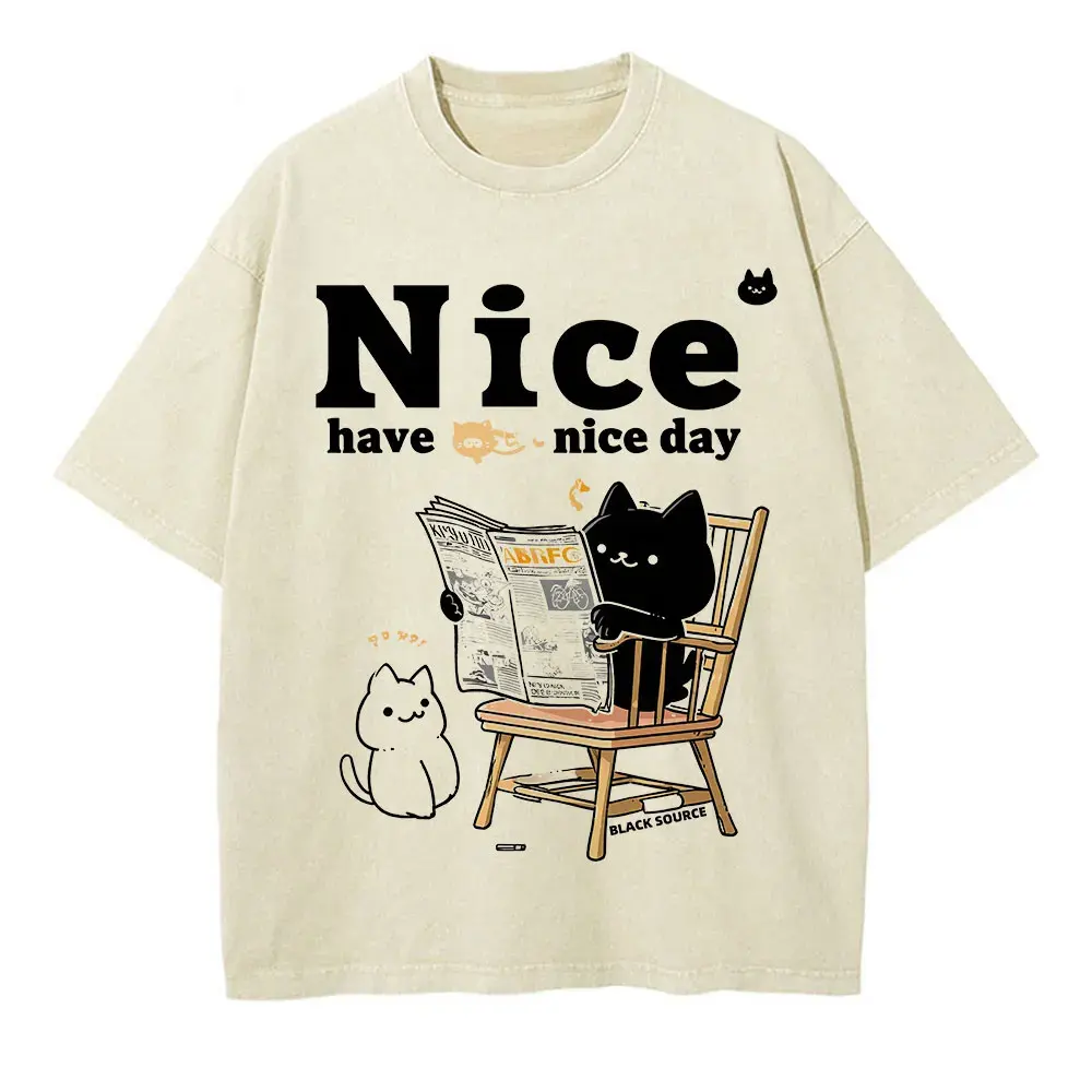 Japanese Cat Cartoon Graphic Baggy T-Shirt Men Streetwear by Vimost Shop