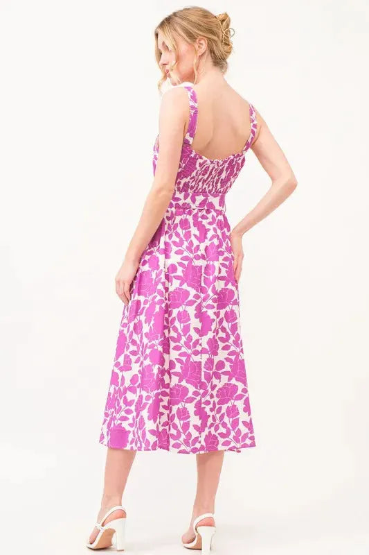 And The Why Square Neck Belted Floral Printed Midi Dress by And The Why