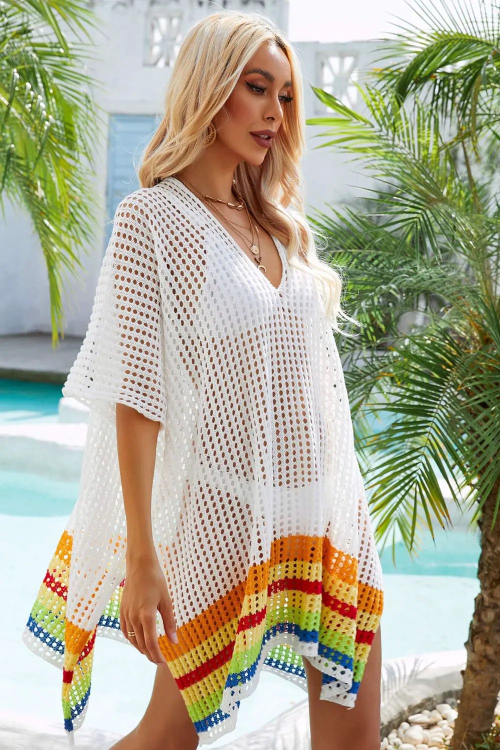 Angel Wings Rainbow Stripe Openwork Slit Cover-Up by Partner Labels