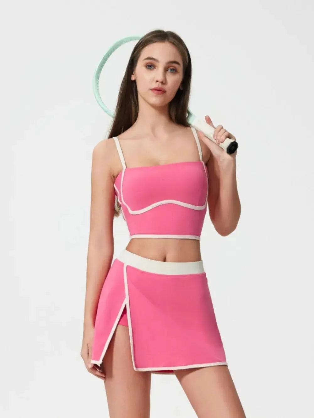 Millennia Contrast Trim Square Neck Active Cami with Detachable Chest Pads by Millennia