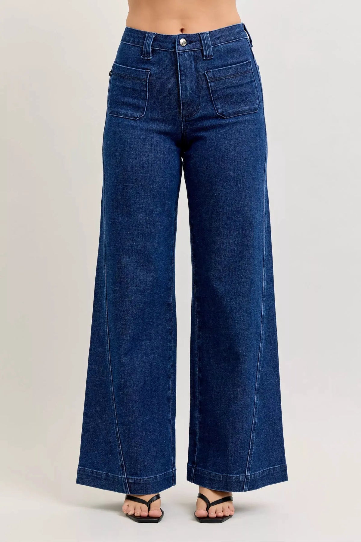 Judy Blue High-Waisted Retro Wide Jeans with Patch Pkts & Twisted Seams by Judy Blue