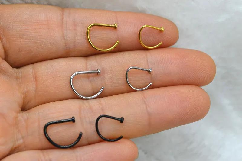 False Nose Ring No Hole D Shaped Stainless Steel by Maiden-Art