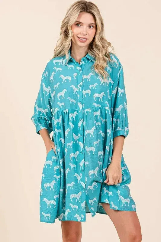 Mittoshop Zebra Print Button Down Shirt Mini Dress by Mittoshop