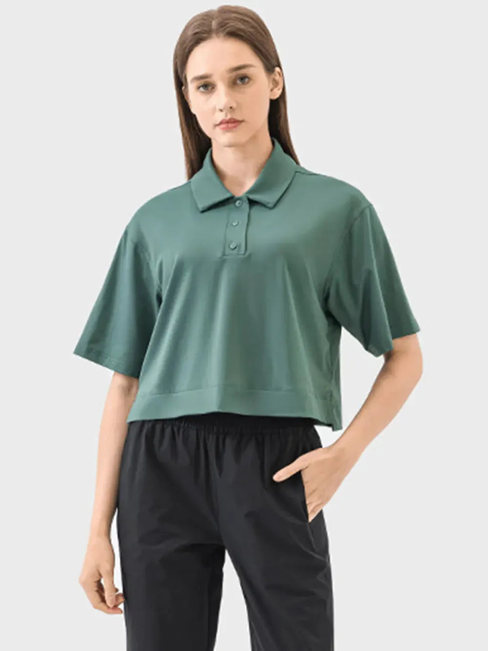 Millennia Half Button Short Sleeve Active T-Shirt by Millennia