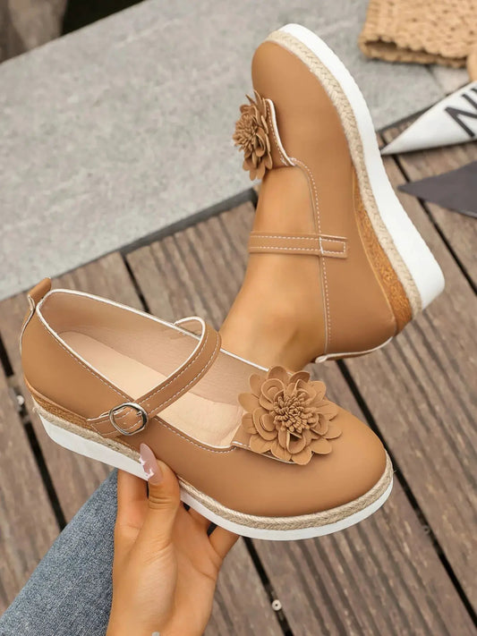 Flower Embellished Mary Jane Loafers by Partner Label