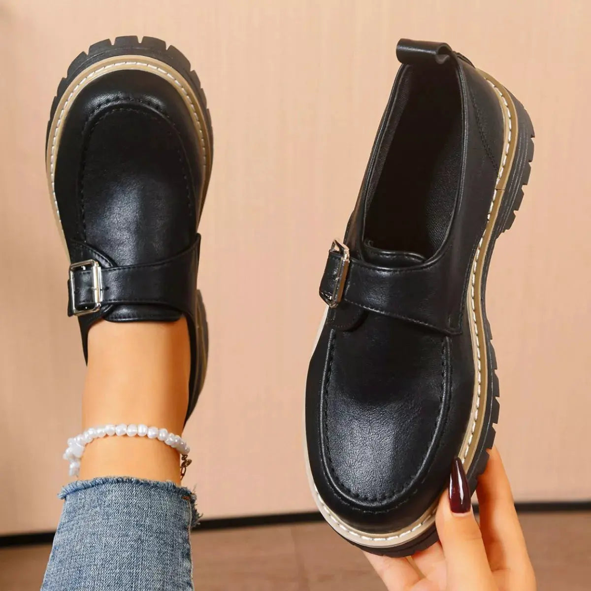 Round Toe Buckle Loafers by Partner Label