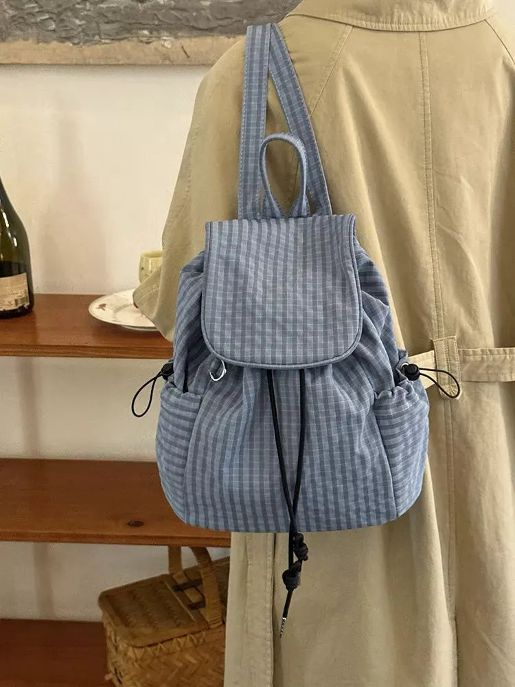 Plaid Drawstring Closure Backpack Bag by Partner Label