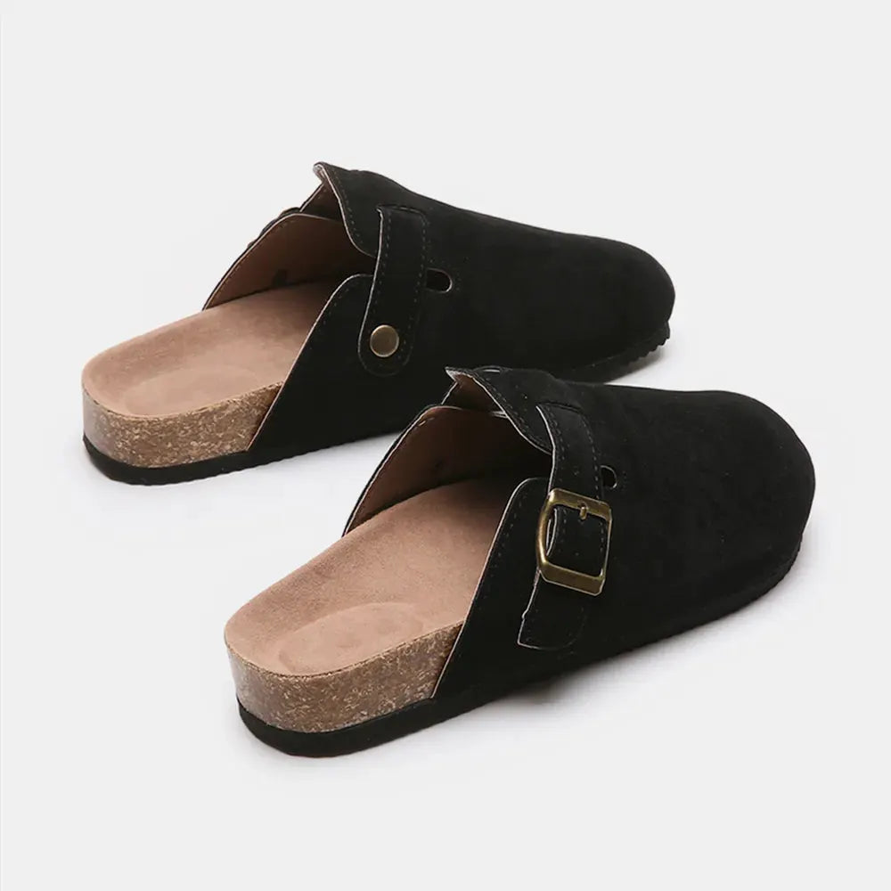 Suede Closed Toe Buckle Slide by Partner Label